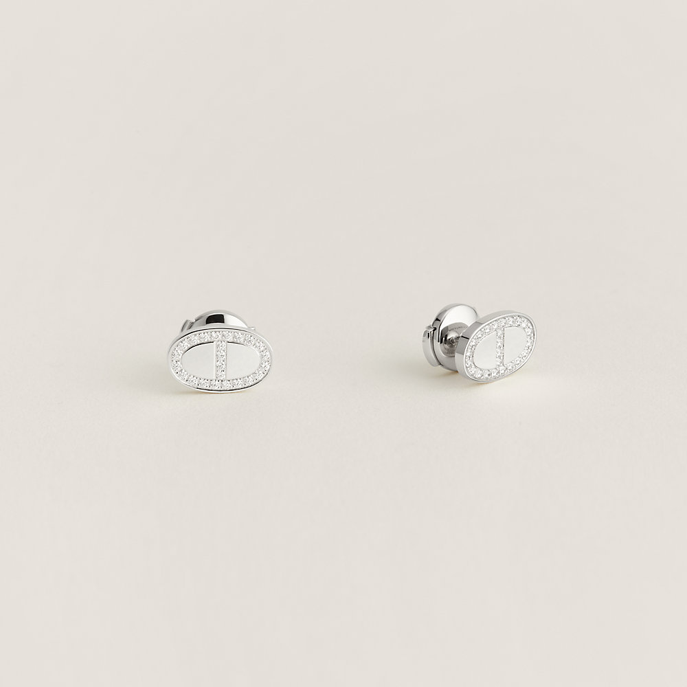 Chaine d'ancre Contour stud earrings - White gold | Hermès